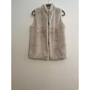 Indigo Soul Faux Fur Vest M Beige Sleeveless Jacket Hook Closure Hippie Grunge